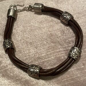 Premier Designs Brown Corded Silver Bracelet Size 7.25”